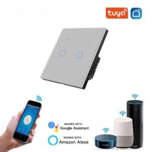 2-Gang Smart Home Wall Mount WiFi Switch APP Controlled Time Setting Touch Switch EU 100-240V