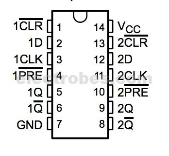 74hc74-pins.jpg 74LS74 7474 Dual D-Type Flip-Flop IC - Image 2