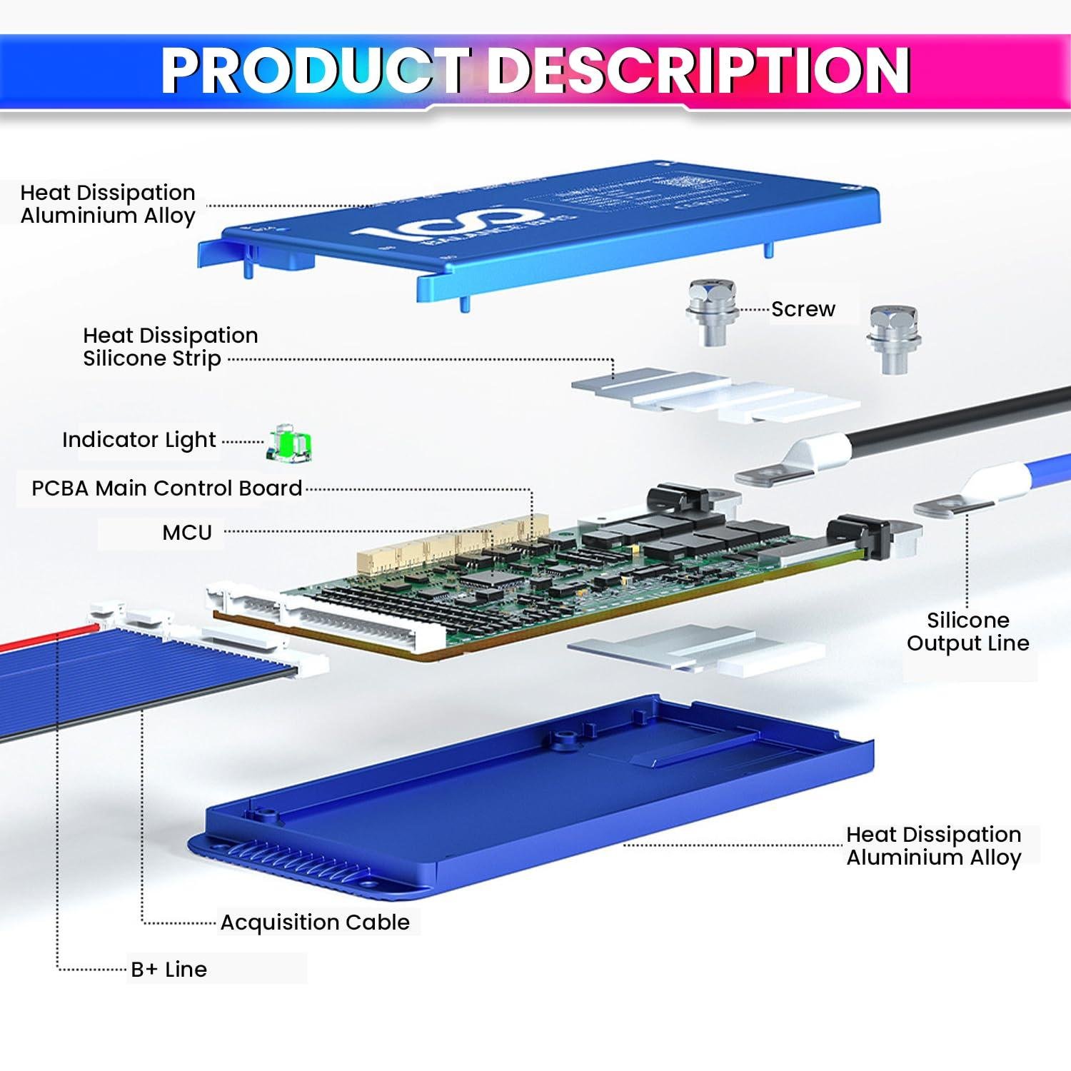 BMS-DALY-100A-8-24S-24-72V-BMS-with-1A-Active-Balancer-and-Built-in-Bluetooth-for-Lithium-LFP-LTO-Battery-Pack-in-Pakistan.jpg DALY 200A 8S-24S Smart BMS with UART, RS485, CAN Port and 1A Active Balancer with Build-in Bluetooth - Image 3