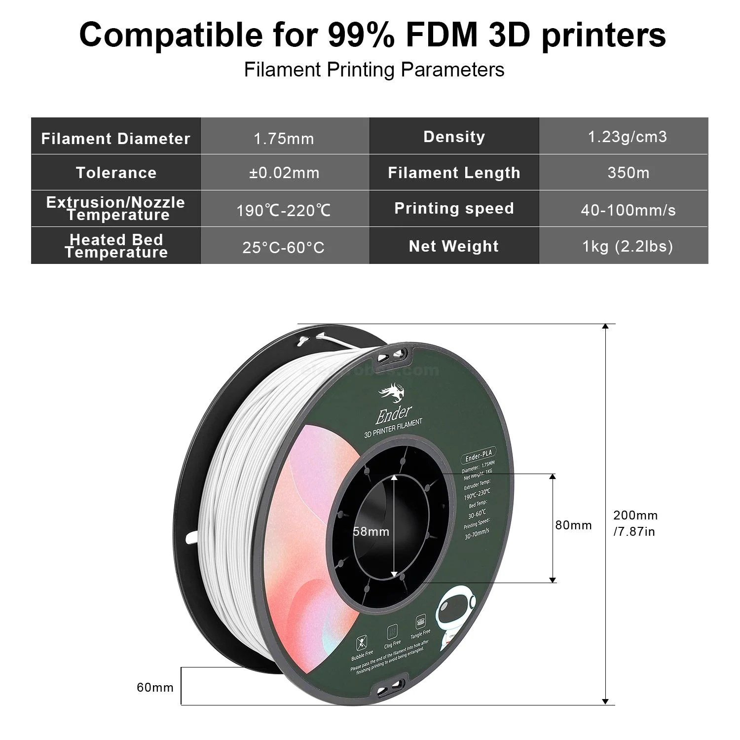 Creality-official-3d-printer-filament-3dprinter-white-color-pla-filaments-for-ender-3-5-5plus-printers-in-pakistan.jpg Creality Ender Series PLA 1.75mm 3D Printer Filament 1kg/Roll - Image 2