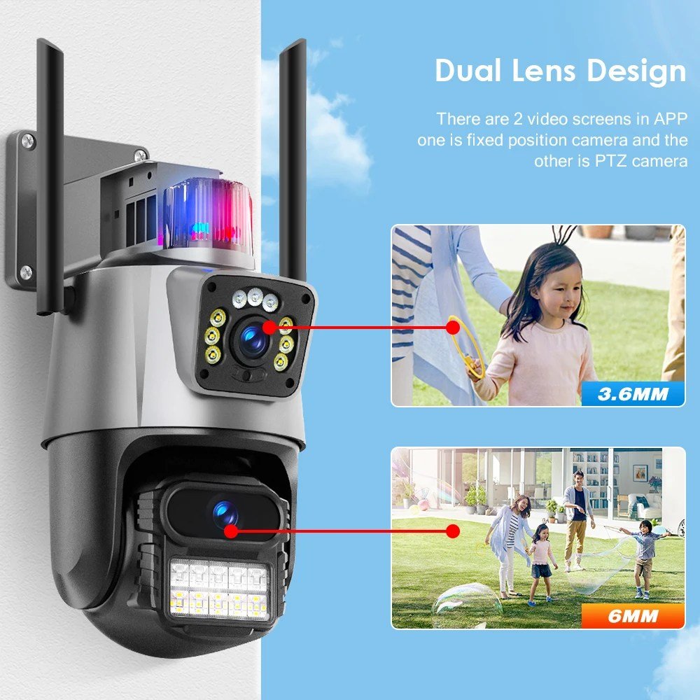 Dual-Screen-Dome-PTZ-WiFi-Dual-Lens-IR-Color-Night-Vision-Outdoor-Camera-in-karachi.jpg V380 Dual Screen Dome PTZ WIFI Dual Lens IR Color Night Vision Outdoor Camera - Image 2