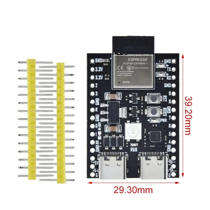 ESP-C3-1-Development-Board-C3-Core-Board-4MB-SPI-Flash-Configure-with-ESP-C3-MINI-1-Module-WiFi-Bluetooth-5.0-Module.jpg ESP32 / ESP32-C3 WiFi+Bluetooth 5.0 Internet Of Things Dual Type-C Development Board Core Board ESP32-C3-DevKitM-1 For Arduino - Image 4