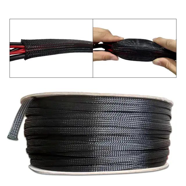 Elastic-woven-wire-mesh-clock-black-encrypted-arranged-woven-nylon-computer-tube-telescopic-sleeve-in-Pakistan.jpg 20mm Elastic woven wire mesh black encrypted arranged woven nylon tube telescopic sleeve – 1 Meter