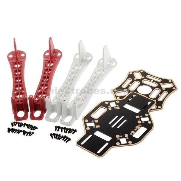 F450-Quadcopter-4-Axis-Frame-with-Integrated-PCB-and-Wiring.jpg F450 Quadcopter MultiCopter Frame Kit – Red+White - Image 3