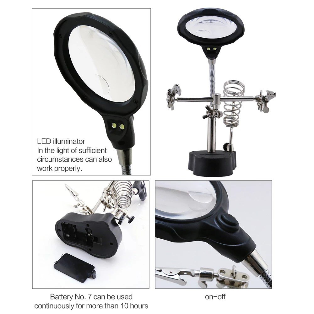 Magnifier-BST-TE801-Helping-Hand-Clip-Clamp-LED-Magnifying-Glass-Soldering-Iron-Stand-Welding-Rework-Repair-at-best-price-in-pakistan.jpg Helping Hand Third Hand Tool Soldering Iron Stand with Magnifying Glass and LED Light - Image 4
