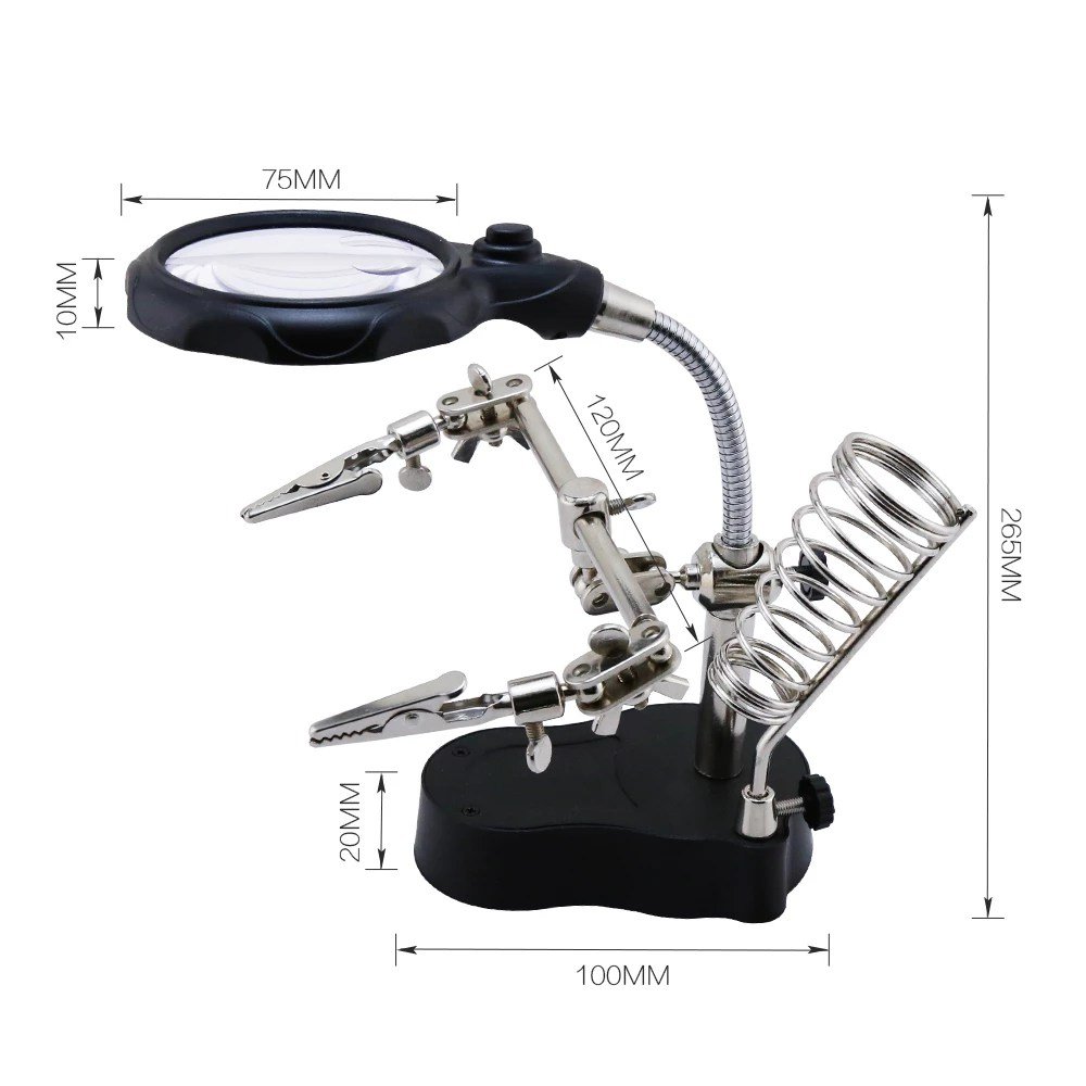 Magnifier-BST-TE801-Helping-Hand-Clip-Clamp-LED-Magnifying-Glass-Soldering-Iron-Stand-Welding-Rework-Repair-best.jpg Helping Hand Third Hand Tool Soldering Iron Stand with Magnifying Glass and LED Light - Image 6