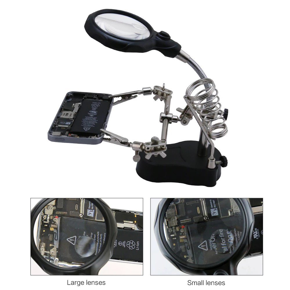 Magnifier-BST-TE801-Helping-Hand-Clip-Clamp-LED-Magnifying-Glass-Soldering-Iron-Stand-Welding-Rework-Repair.jpg Helping Hand Third Hand Tool Soldering Iron Stand with Magnifying Glass and LED Light - Image 3