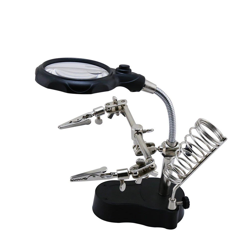 Soldering-Iron-Stand-Third-Hand-Tool-Helping-Hand-with-Magnifying-Glass-and-LED-Light-in-pakistan.jpg Helping Hand Third Hand Tool Soldering Iron Stand with Magnifying Glass and LED Light
