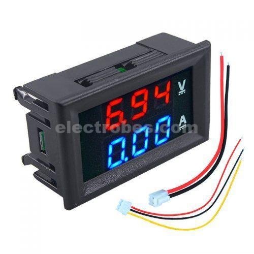 Voltmeter-Ammeter-DC-100V-10A-Panel-Amp-Volt-Voltage-Current-Meter-Tester-0-28-500x500-1.jpg Mini DC 100V 10A Digital Voltmeter Ammeter Blue Red LED Volt Amp Meter Gauge - Image 2