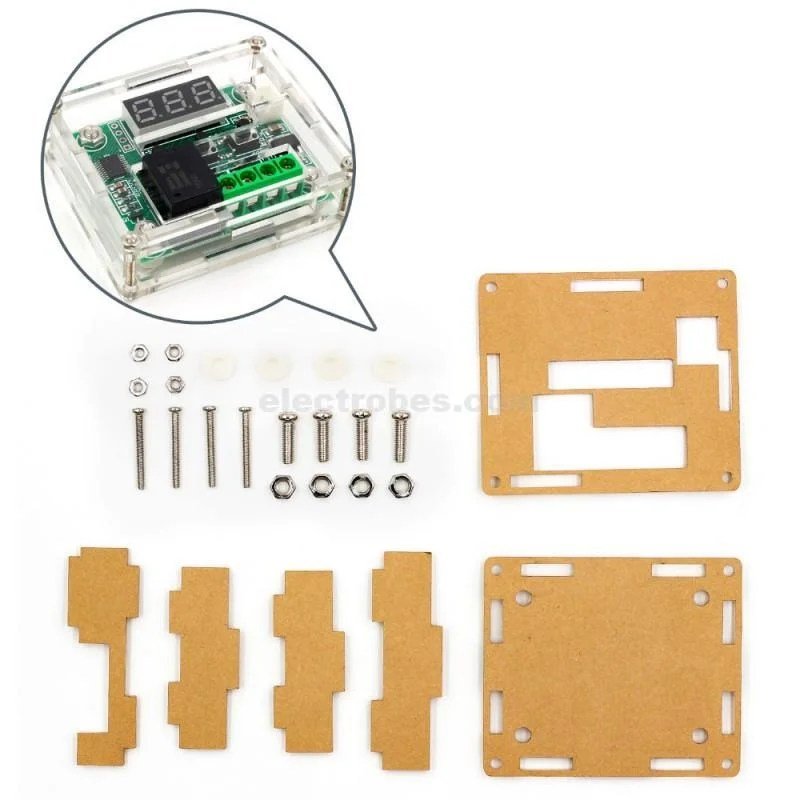 clear-acrylic-case-for-w1209-digital-temperature-controller-robotics-bangladesh.jpg Enclosure Box Transparent Acrylic Case for W1209 Thermostat Controller - Image 3
