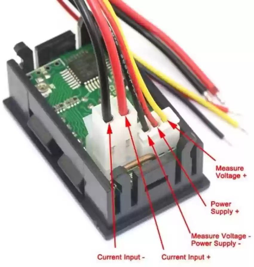 dc-0-100v-10a-voltmeter-ammeter-red-blue-led-connection-diagram.jpg Mini DC 100V 10A Digital Voltmeter Ammeter Blue Red LED Volt Amp Meter Gauge - Image 3