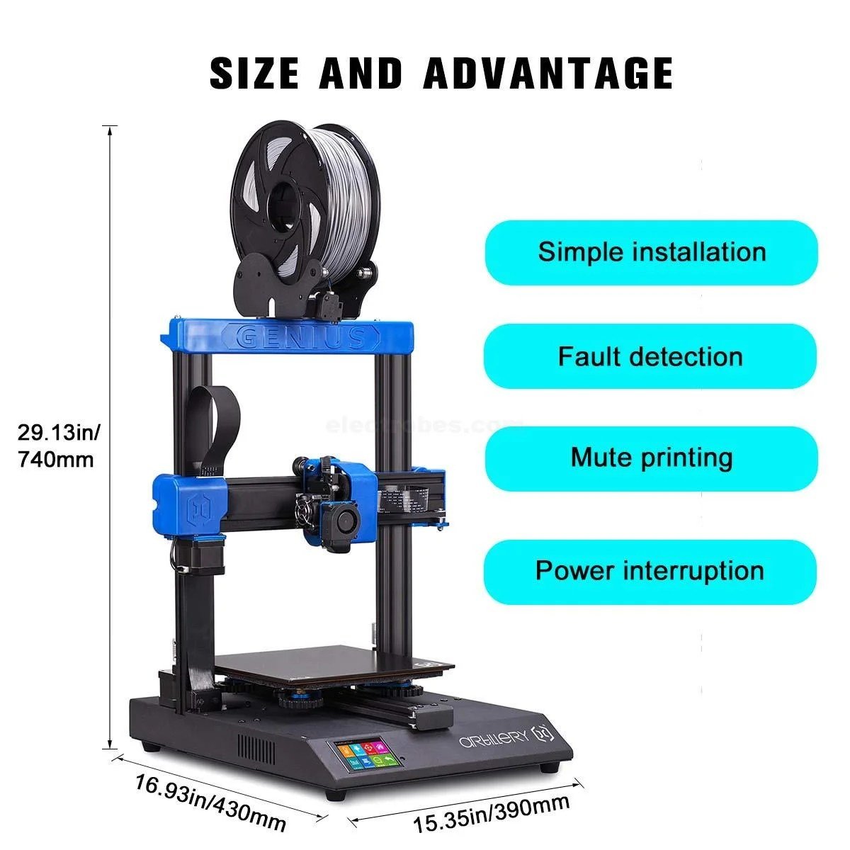 dimensions-of-artillery-genius-pro-fdm-3d-printer-220x220x250mm-printing-area-best-3d-printer-in-pakistan.jpg Artillery Genius Pro FDM 3d Printer Titan Direct Drive Type 220x220x250mm Build Volume 0.1-0.35mm Resolution Ultra-quiet Stepper Motor 250mm/s TFT - Image 5