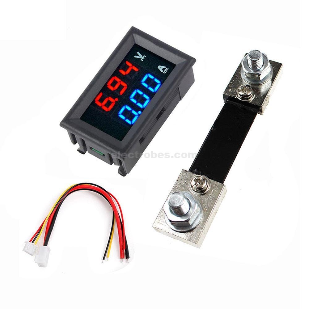 f0af37b9-3707-4f9e-b66a-97daa1329acc.jpg 2in1 DC 0-100V Voltmeter Ammeter With DC 100A 75mV Ampere Shunt Dual 0.28″ Red Blue Voltage Detector Current Indicator