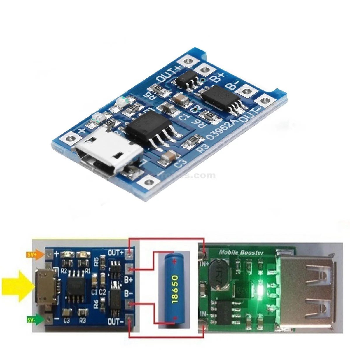 micro-USB-charging-board-2.jpg TP4056 5V Micro USB 1A 18650 Lithium Battery Charging Board Charger Module - Image 3