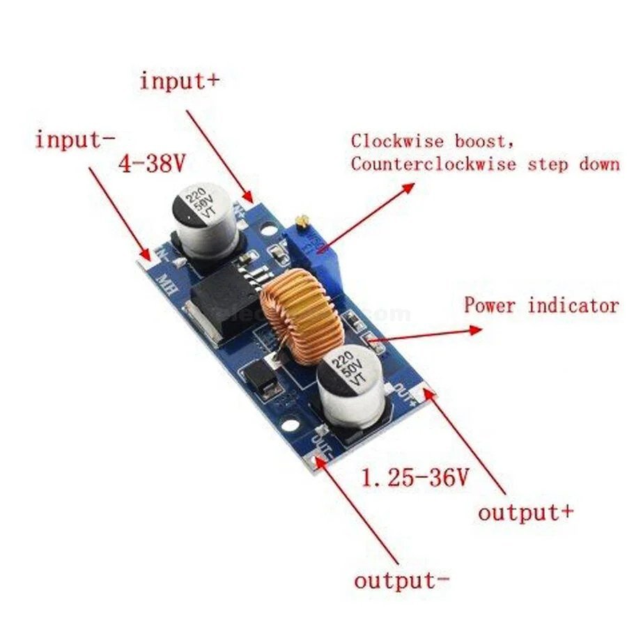 xl4015-5a-step-up-boost-converter-dc-dc-voltage-power-modules-dimensions-and-pinout.jpg XL4015 5A DC-DC Voltage Step Down Buck Converter 4-38v Input - Image 5