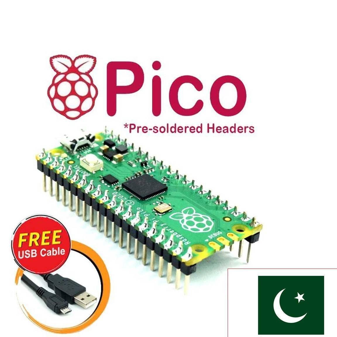 pre soldered raspberry pi pico rp2040 microcontroller with usb cable lahore karachi multan rawalpindi pakistan cheap price.jpg