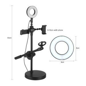 selfie ring light with phone holder and microphone stand 3 light modes 9 brightness level for video broadcast usb powered lahore karachi islamabad cheap price 2.jpg
